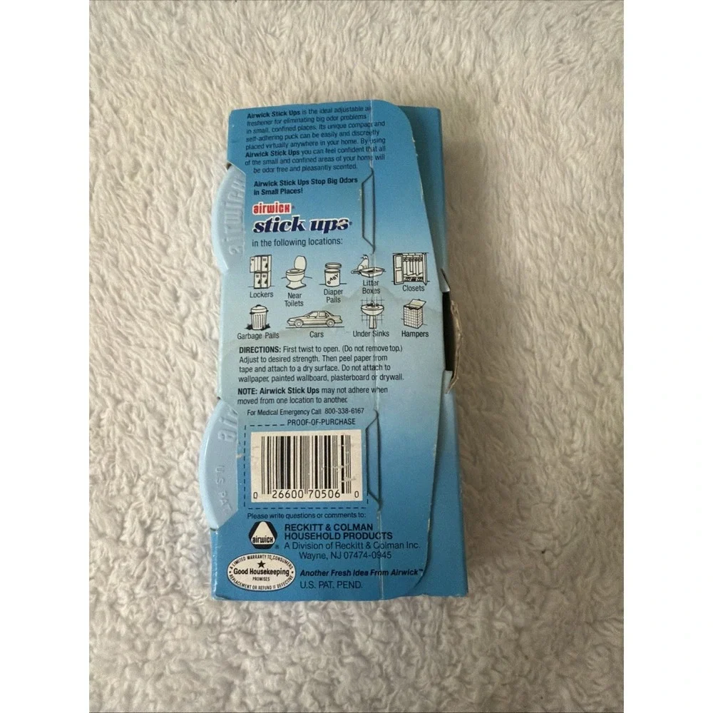 Air Wick Stick Ups Powder Puff Scent 2 Air Fresheners NOS NIP Vtg Airwick